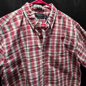 American Eagle Gorpcore Prep Mens Rugged Poplin SS Plaid Button Down Shirt Sz L